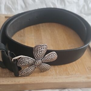 Silpada Black Belt with Silver Floral Buckle